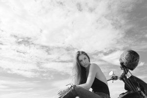 Ashleah O'Shea for Death Squad on a motorcycle